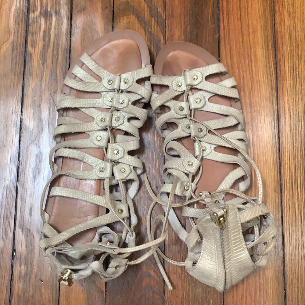 Anthropologie Gold gladiator zip up sandals